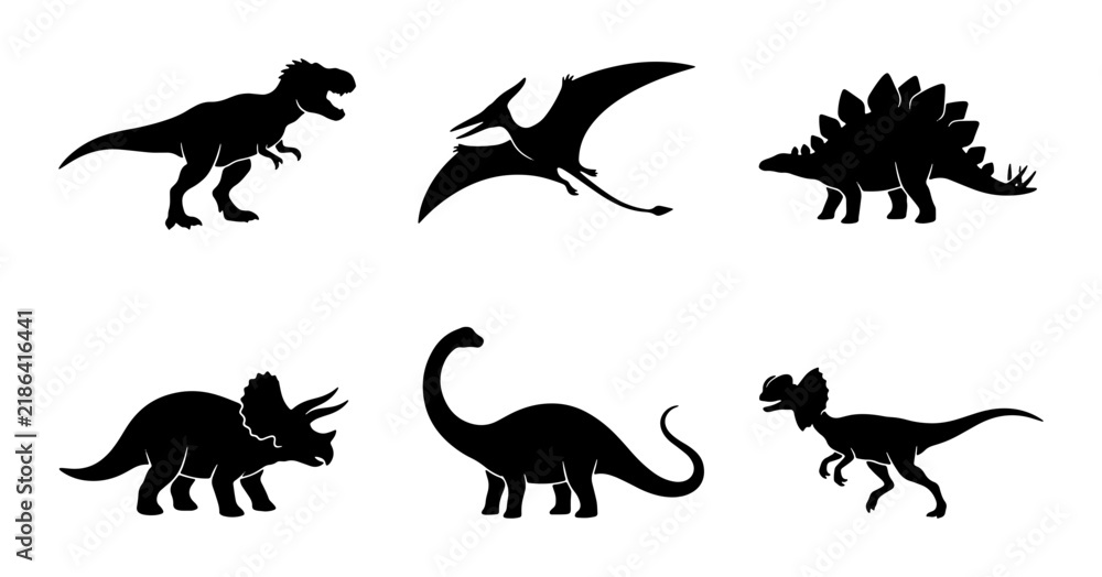Fototapeta premium Dinosaur Silhouettes Collection: Prehistoric Creatures Vector Set for Kids and Education