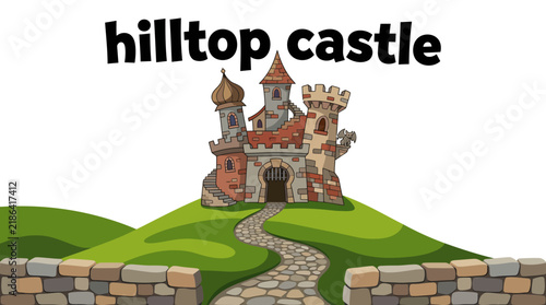 Obraz na płótnie hilltop castle with rugged stone walls, defensive towers, elevated fortress arch