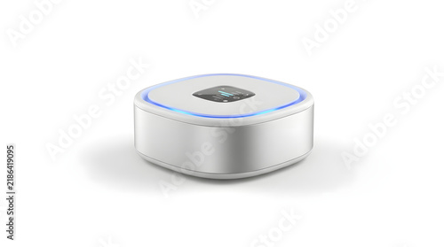 Modern smart home energy monitor device with glowing blue light indicator