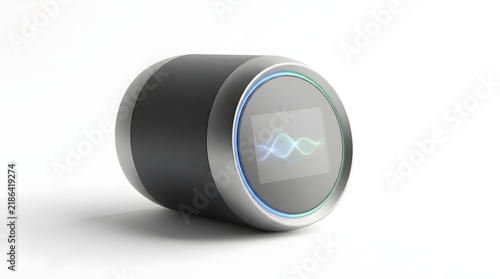 Modern smart energy monitor device with glowing digital display isolated