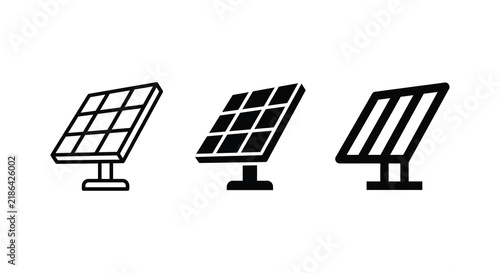 Solar panels in varying perspectives black and white line style