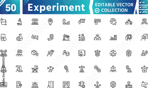 Experiment Line Art Icon Collection – Science Laboratory Research Outline Icons
