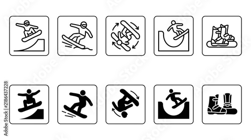 Snowboarding and winter extreme sports icon set with snowboard icons snowboarding sport winter activities snow sports