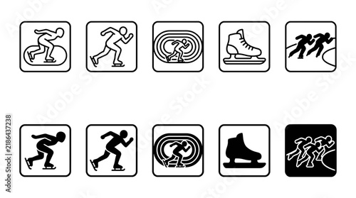 Winter sports and skating activities icons set in linear and solid styles with ice skating sport symbols athletics ico