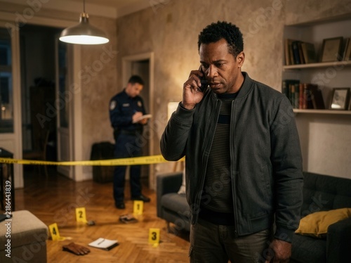 Detective Discusses Crime Scene Evidence While Officer Documents Clues Indoor