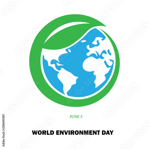 World Environment Day June 5 Vector Illustration – Globe Encircled by Green Leaf Frame Eco Logo Graphic