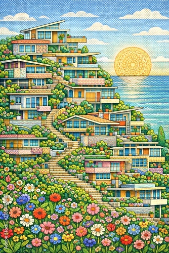 Modern Coastal Hillside Homes Surrounded by Flowers