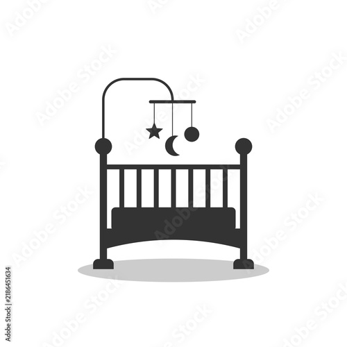Baby bed sign icon with shadow