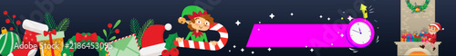 Elf on the shelf Christmas horizontal web banner template with countdown clock and gifts