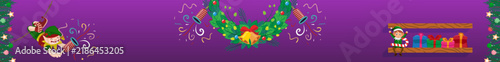 Elf on the shelf Christmas horizontal web banner template with cute elves garland and gifts