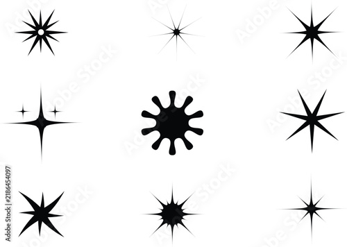 Black Sparkle Spark Vector Elements Collection Featuring Flare Starburst Flash and Glowing Light Rays