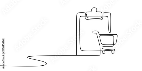 One Line Clipboard with Shopping Cart Illustration