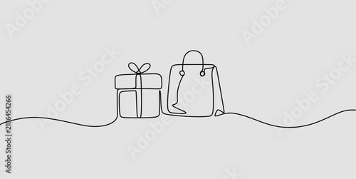 One Line Gift and Shopping Bag Illustration