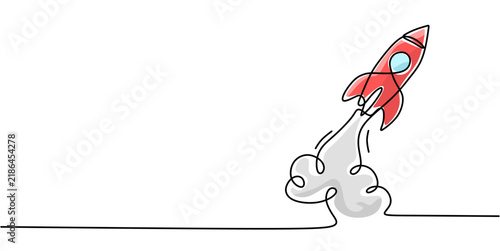 One line rocket vector illustration