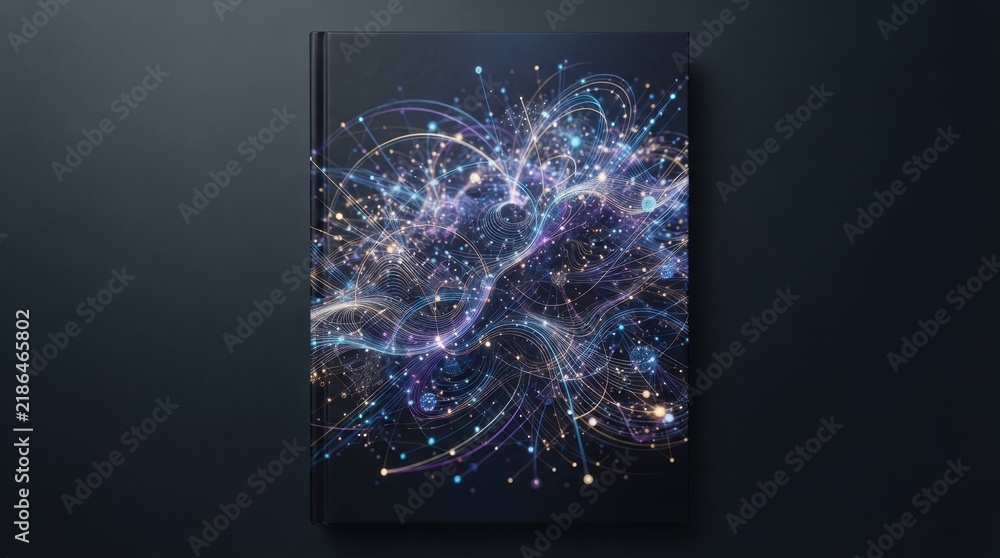 Fototapeta premium Hardcover book with abstract glowing network art on cover