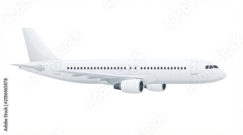 Modern white passenger airplane in flight side view vector illustration