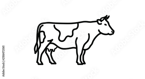 Simple black outline vector illustration of a domestic dairy cow standing side profile on a clean white background.