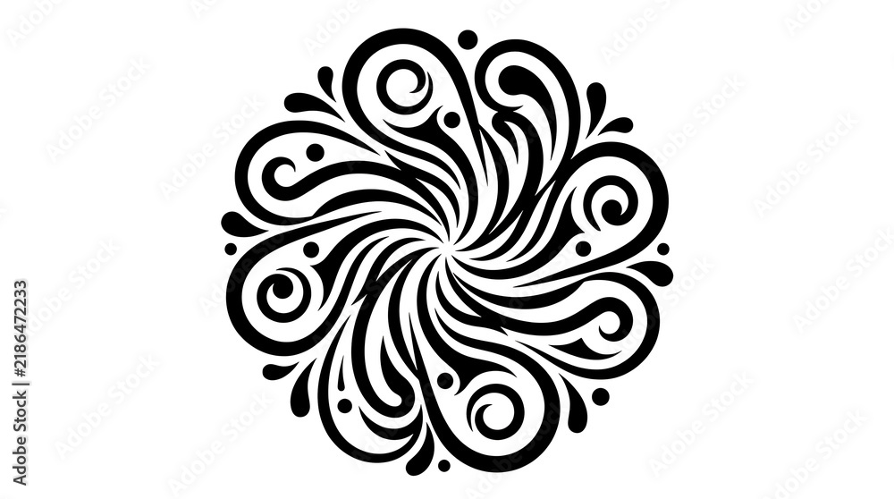 Fototapeta premium Black festive swirl design on a white background elegant ornamental element