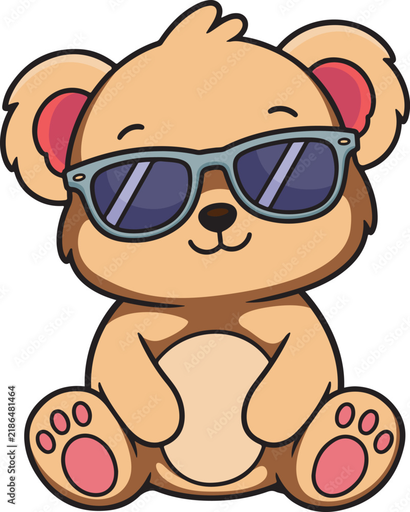 Obraz premium Cool Bear Wearing Sunglasses – Cute and Stylish Relaxed Animal Character