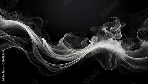 black and white smoke textured dynamic shape with small embers isolated on black