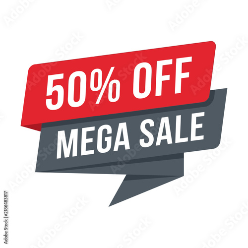 Foto Red and black fifty percent off mega sale banner design for retail promotion Vec