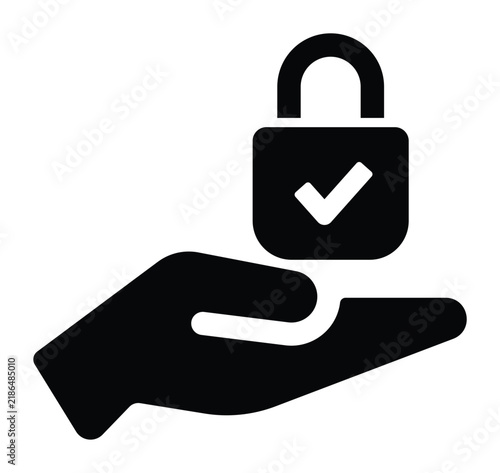 Black Hand Holding Padlock Security Vector Icon Illustration for Data Protection Privacy Interface Element Graphic Symbol Hand Security Protection Padlock Privacy Data