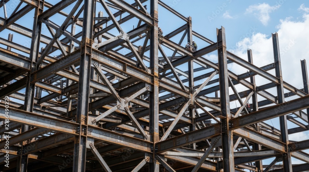 Fototapeta premium Structural steel framework of building under construction