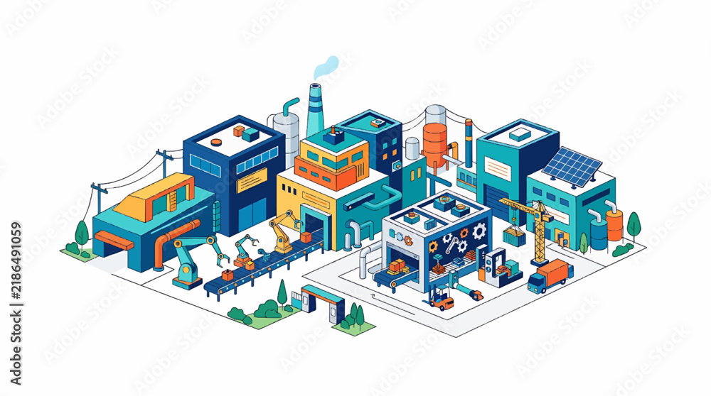 Obraz premium Industrial Factory and Manufacturing Flat Vector Illustration
