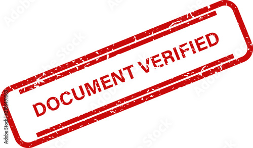 Red Document Verified Rubber Stamp Impression with Grunge Texture for Official Approval