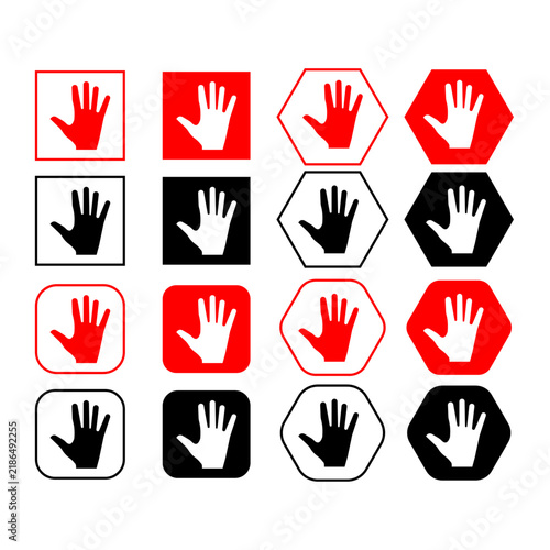 Stop Hand Sign and Warning Gesture Icon Set - Vector Symbols