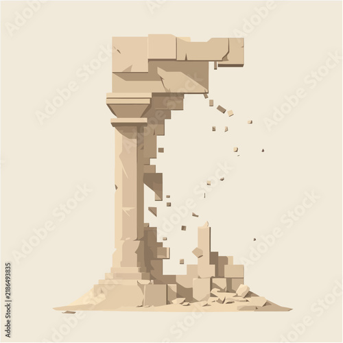Abstract crumbling architectural column structure