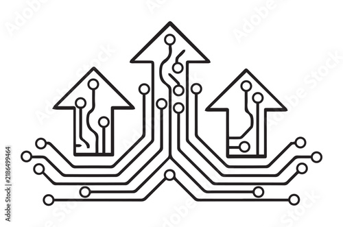 Tech Growth Upward Circuit Arrow Data Flow Network Business Success Icon