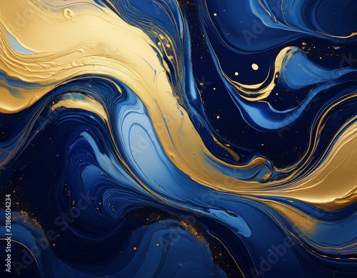 navy dark blue paint and gold paint abstract swirl mix fluid