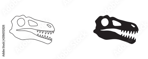 Dinosaur raptor skull silhouette and outline icons for educational paleontology or museum branding.