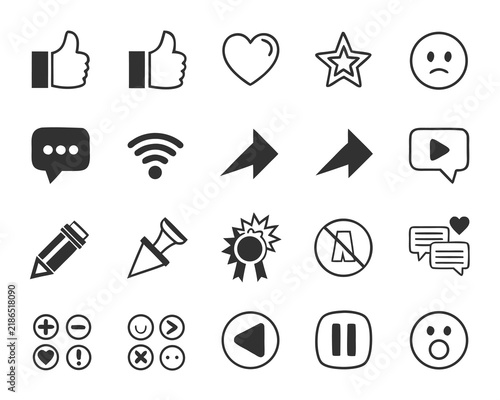 Social media reaction and engagement icons set on white background
