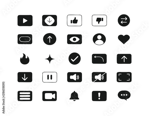 Video thumbnail and social media design icons set for digital marketing