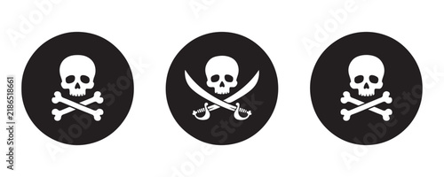 Pirate skull and crossbones icons in circles on transparent background vector art.