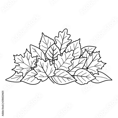 Pile of autumn leaves line art illustration