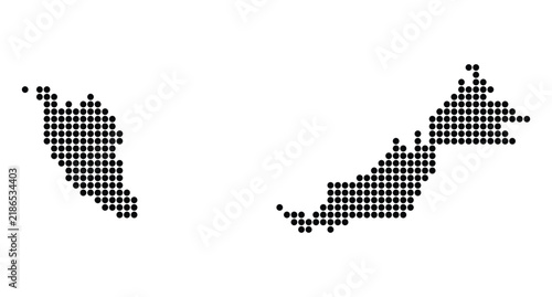 Dotted Malaysia Map Vector Silhouette Halftone Pixel Pattern Graphic