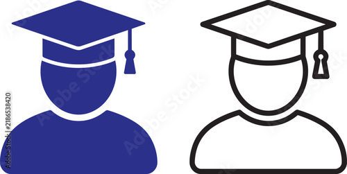 Graduation and student icon set with cap, diploma, and education symbols for academic and school design