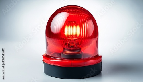 a red emergency warning light with a rotating bulb inside designed to signal alerts or danger