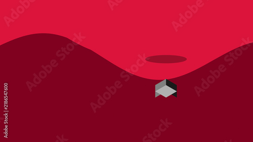Modern surreal hills background with floating geometric shape and circular shadow
