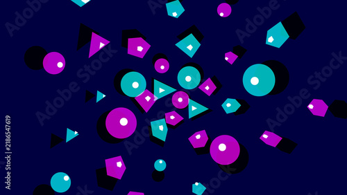 Scattered geometric polygons and circles pattern, minimal modern design
