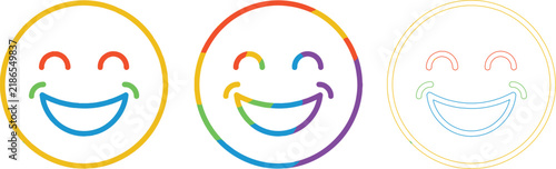 Set of colorful smiling face icons with rainbow outline style
