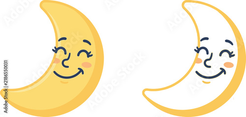 Cute cartoon crescent moon character with smiling face