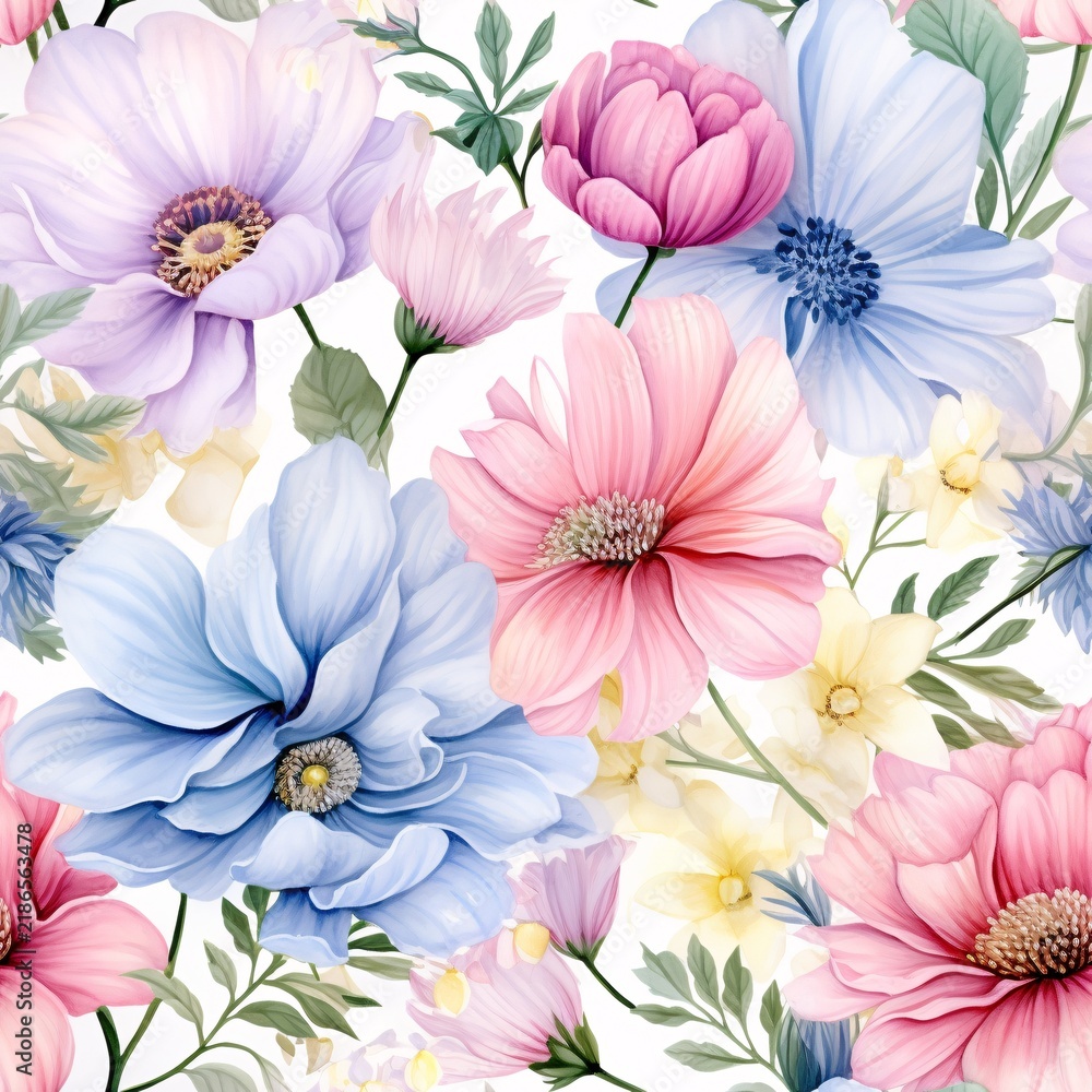 Obraz premium Watercolor Flower Seamless Pattern, Watercolor Flower Digital paper, Abstract Flower Pattern, Floral Seamless Pattern, Watercolor Flower Background, Flowers Pattern