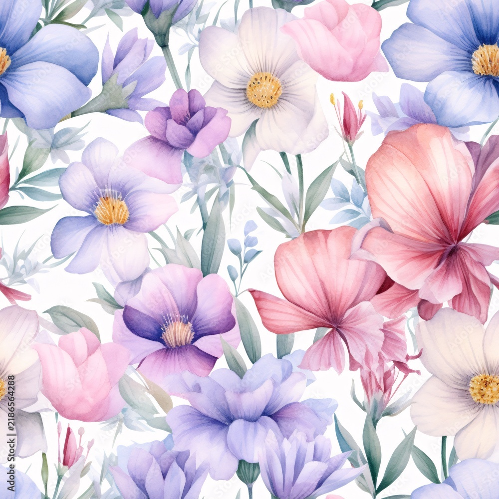 Fototapeta premium Watercolor Flower Seamless Pattern, Watercolor Flower Digital paper, Abstract Flower Pattern, Floral Seamless Pattern, Watercolor Flower Background, Flowers Pattern