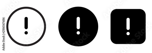 Warning-Exclamation mark icon set with warning symbols in circular and rounded square designs. Alert icons for interface feedback, safety and notifications.