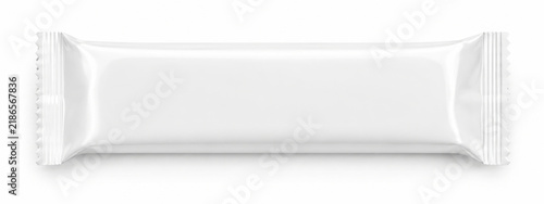 Blank white rectangular food packaging wrapper with crimped sealed edges, isolated on a white background, for product, branding and mockups isolated on a transparent background