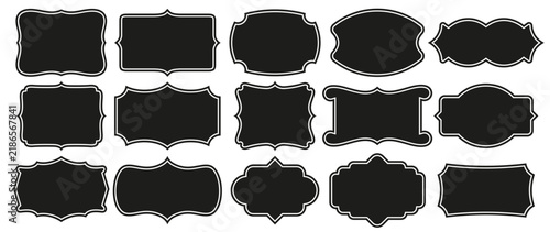 Vintage blank labels decorative frames borders. Retro ornate tags classic badges elegant plaques antique signs empty shapes for text copy space packaging graphic design elements isolated collection